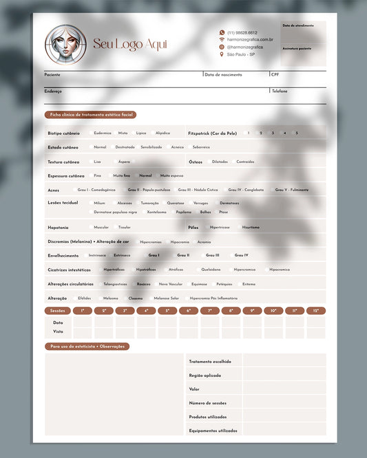 Ficha clínica de tratamento estético facial