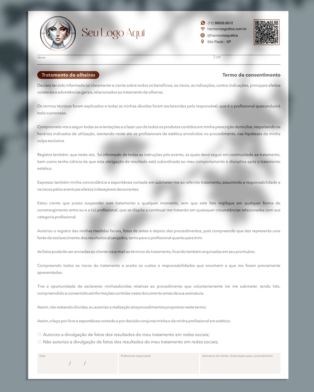 termo de consentimento para tratamento de olheiras