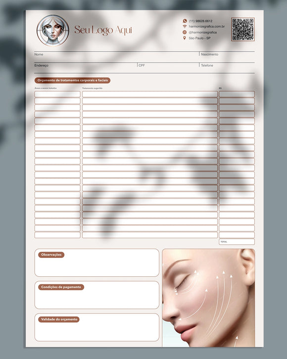 Ficha de orçamento de serviços estéticos